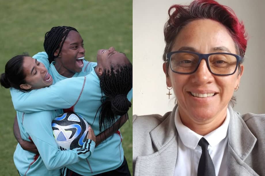 A la izquierda, Ivonne Chacón, Carolina Arias y Daniela Caracas, a la derecha, Sandra Ortíz, pionera del fútbol femenino en Colombia.