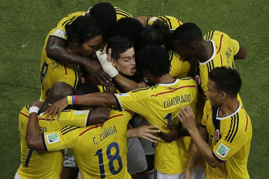 Selección Colombia celebra el triunfo contra Uruguay. Foto: AFP