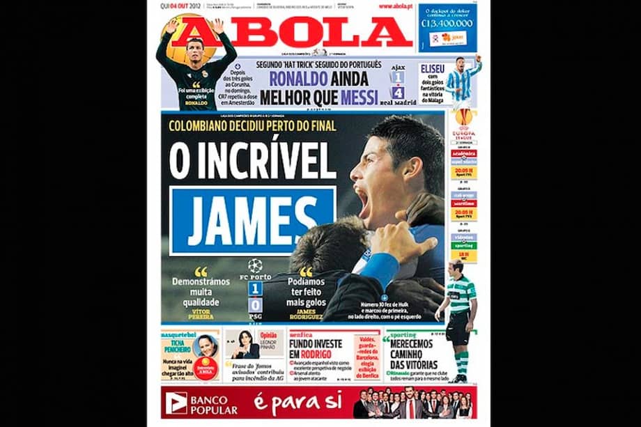 Portada del diario A Bola del jueves 4 de octubre de 2012