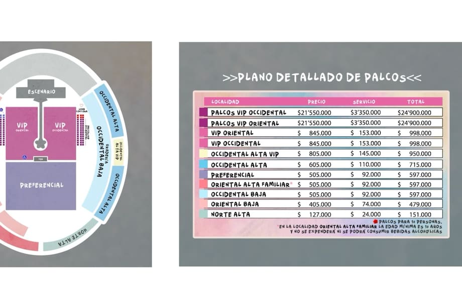 Palcos y precios concierto de Karol G en Bogotá.