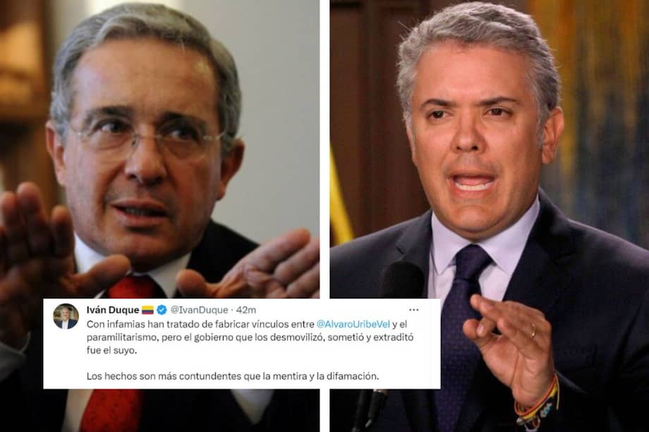 Álvaro Uribe (i) fue mencionado por el expresidente Iván Duque (d) este 23 de julio, cuando se supo del nombramiento de Salvatore Mancuso como gestor de paz.