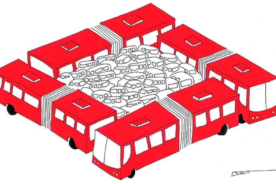 Así se ve «Transmi» bajo la pluma de seis caricaturistas