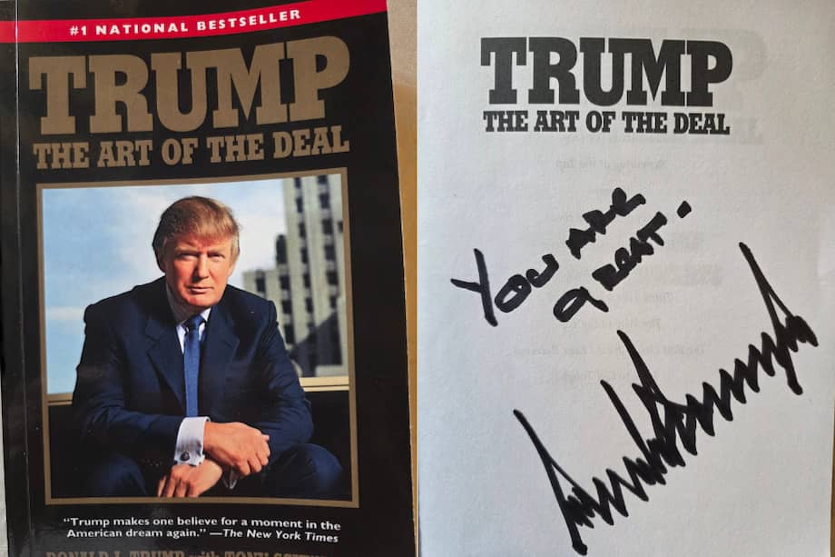 Copia de El arte del trato firmada por Trump, compartida en X por @petrogustavo tras su reciente reunión.