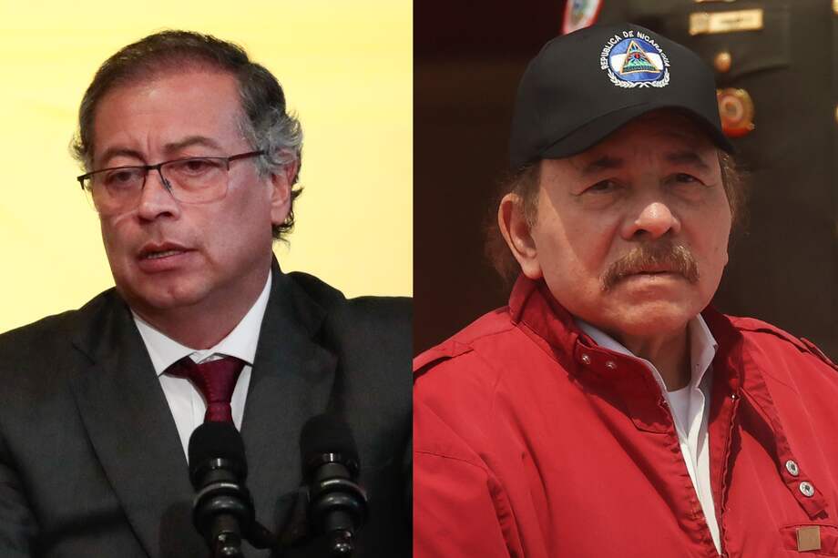 El presidente de Colombia, Gustavo Petro (i), y su homólogo de Nicaragua, Daniel Ortega (d).