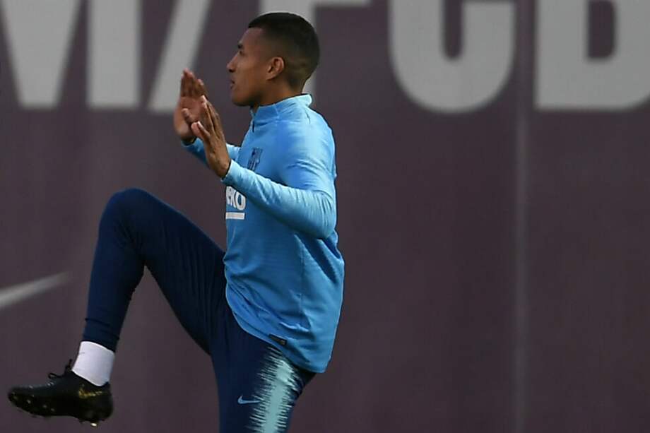 Jeison Murillo, durante el entrenamiento del Barcelona. / AFP