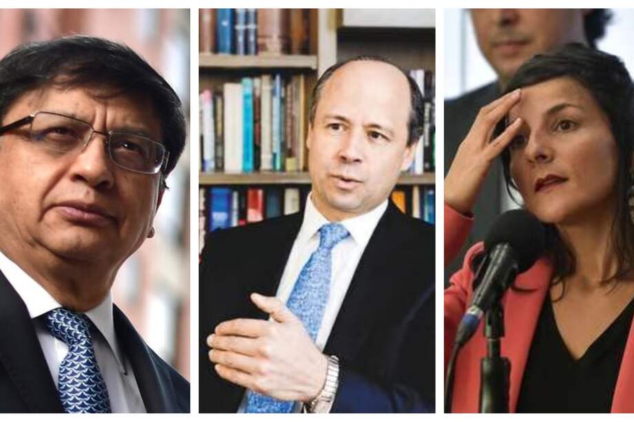 Magistrado Jorge Enrique Ibáñez de la Corte Constitucional (izquierda); Francisco Javier Lloreda, presidente de la Asociación Colombiana de Petróleos (centro); e Irene Vélez, ministra de Minas y Energía que presentó su renuncia al Gobierno (derecha).