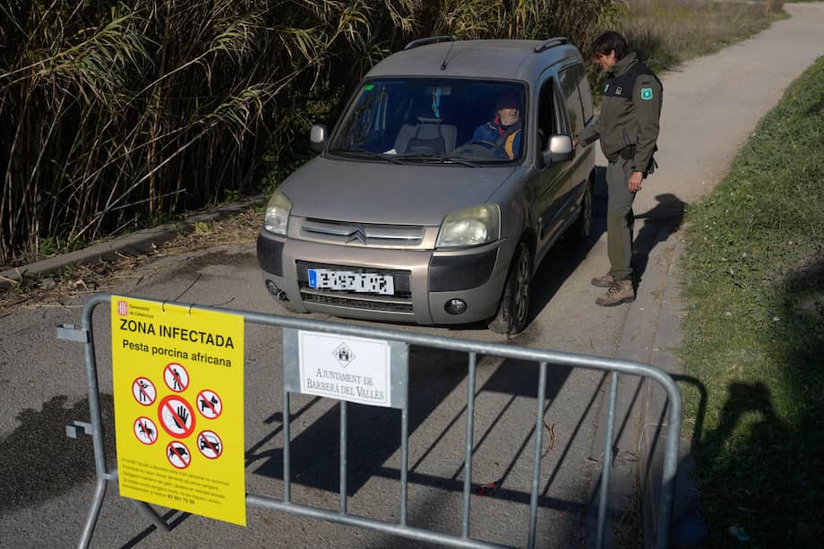 GRAFCAT5457. BARCELONA (ESPAÑA), 05/12/2025.-Agentes Rurales refuerzan la señalización en los espacios naturales para contener la peste porcina africana, este viernes en que la Generalitat ha ampliado la prohibición de acceder al medio natural en los 91 municipios integrados en la zona de riesgo de peste porcina, donde los establecimientos comerciales como restaurantes y centros deportivos deberán tener un sistema de desinfección de vehículos.EFE/ Enric Fontcuberta ***POOL***