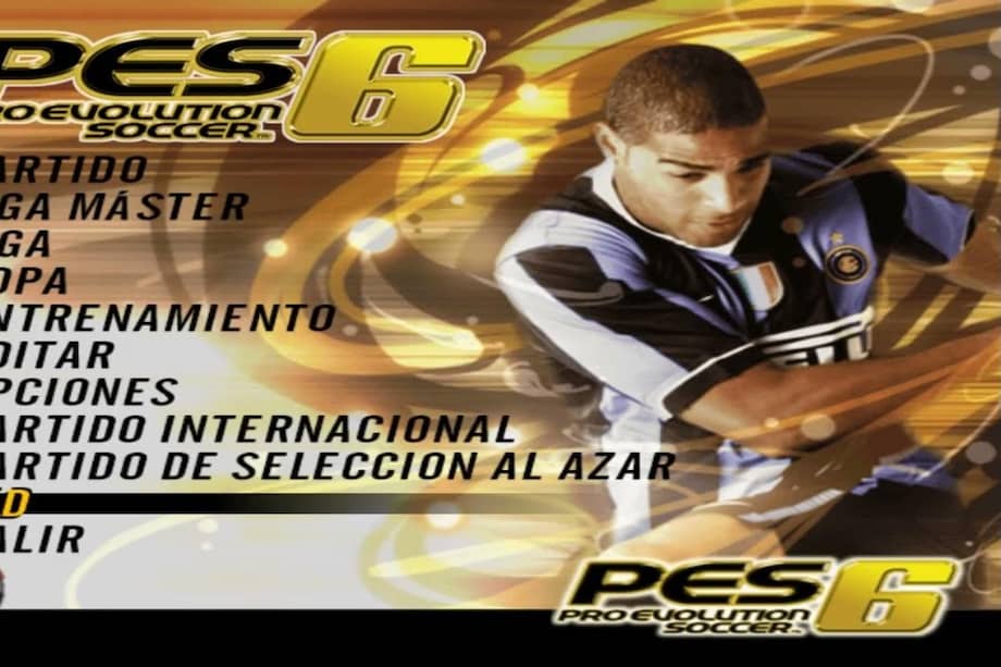 Menú de inicio de Pro Evolution Soccer (PES) 6, hecho por el estudio japonés Konami.