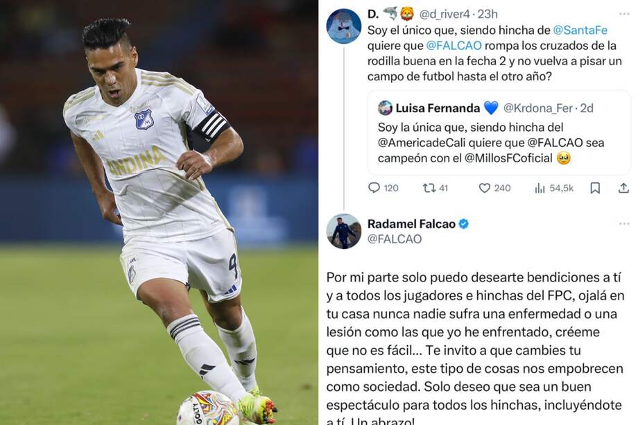Radamel Falcao, jugador de Millonarios, respondió a un hincha de Santa Fe que deseó que se rompiera los ligamentos.