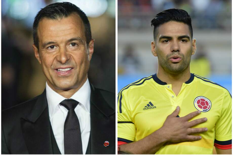 El portugués Jorge Mendes, representante de Falcao, y el delantero de la selección Colombia. / Fotos: AFP