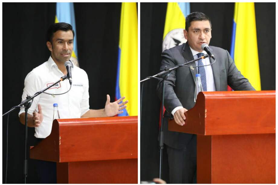 El gobernador de Cundinamarca saliente, Jorge Emilio Rey, y el gerente de empresas públicas del departamento, Andrés Díaz, durante la rendición de cuentas. / Cortesía Gobernación de Cundinamarca