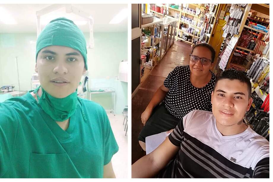 El médico Leonel Martínez al lado de su madre, Magaly Mendoza. Según ella, en el cadáver que le entregaron no está el lunar que se aprecia en su cuello, en la foto ubicada a la derecha.
