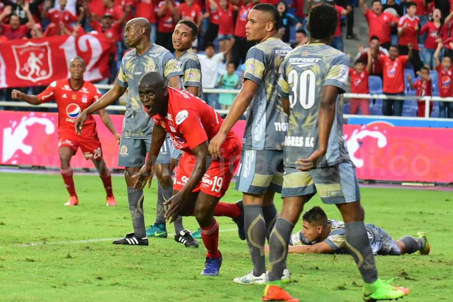 Cristian Martínez Borja celebra el gol que abrió el marcador este domingo en el Pascual Guerrero. / @AmericadeCali