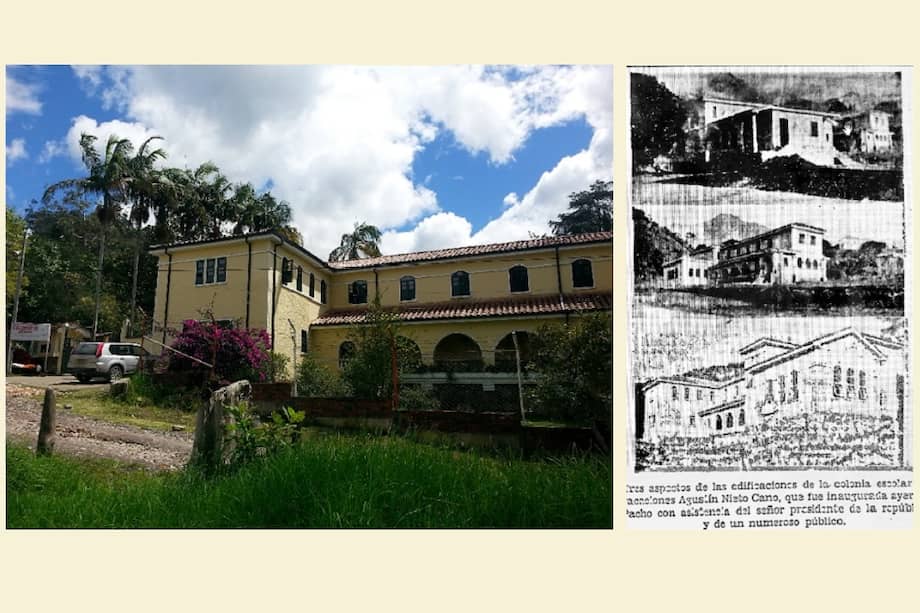 Colonia Alberto Nieto Cano en Pacho, que alberga 150 niños de las zonas más deprimidas del departamento. Foto de 2013 y a la derecha publicación que da cuenta de su inauguración.