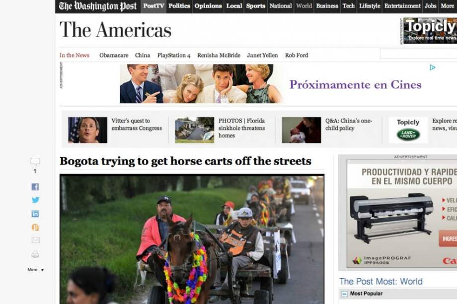 The Washington Post destaca sustitución de vehículos de tracción animal en Bogotá