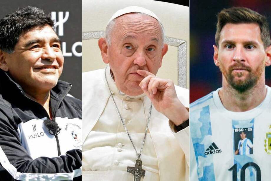 Tanto Diego Maradona (i), el Papa y Lionel Messi son de nacionalidad argentina.