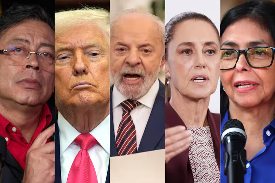 Los presidentes Gustavo Petro (Colombia), Donald Trump (Estados Unidos), Lula da Silva (Brasil), Claudia Sheinbaum (México) y Delcy Rodríguez (Venezuela).