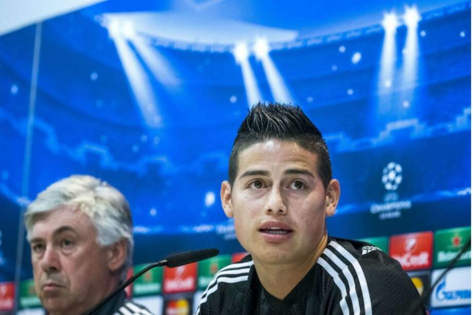 James Rodríguez en la conferencia de prensa previa al partido por semifinales de Champions contra Juventus. Foto: AFP