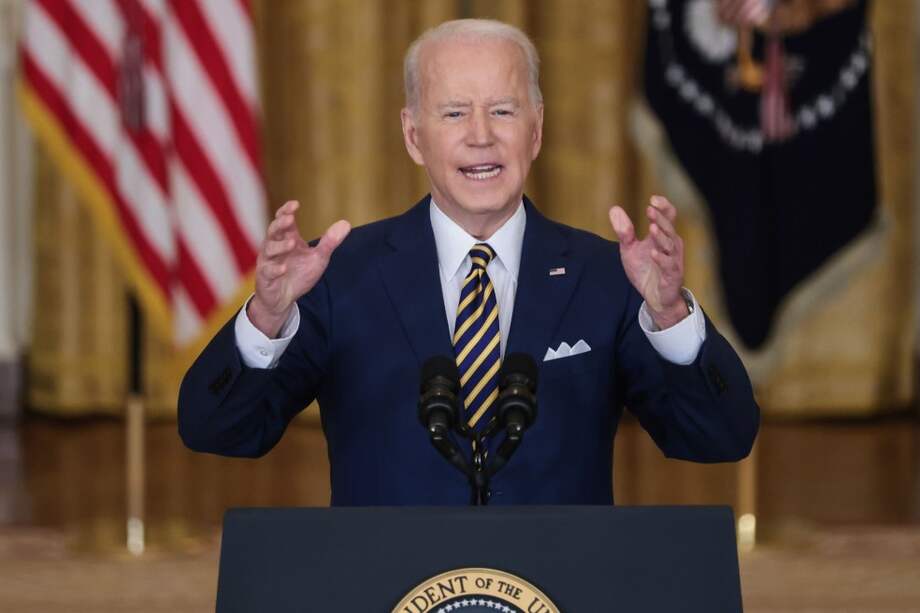 El presidente de EE. UU., Joe Biden, habla durante una conferencia de prensa en la Casa Blanca en Washington, DC, EE. UU.