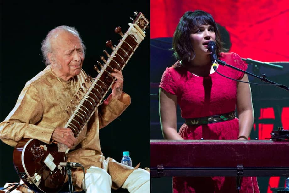 Los músicos Ravi Shankar y Norah Jones.