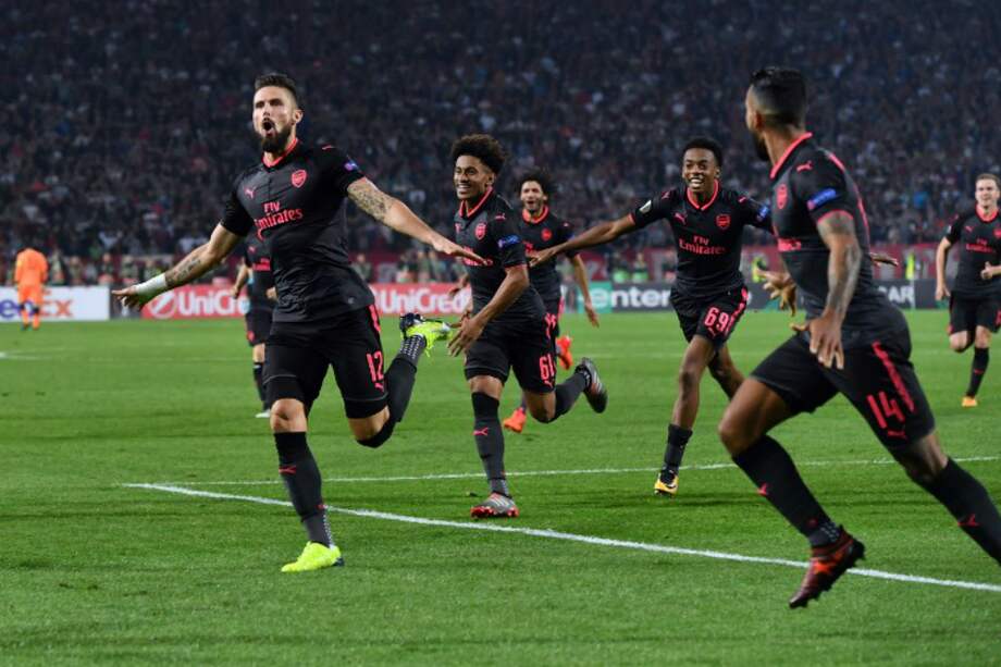 Olivier Giroud anotó el gol que le dio este jueves la victoria al Arsenal en la Uefa Europa League. / AFP