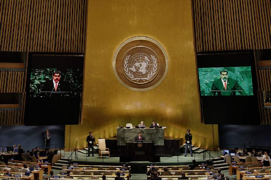 El mandatario venezolano, Nicolás Maduro, interviene en la Asamblea General de la ONU. / EFE / Peter Foley