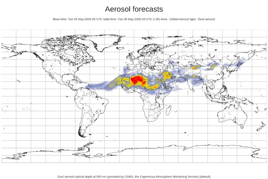 Monitoreo, este 26 de mayo, de la nube de polvo del Sahara, que podría tener influencia sobre algunos sectores del Caribe colombiano y el área insular durante los próximos días.