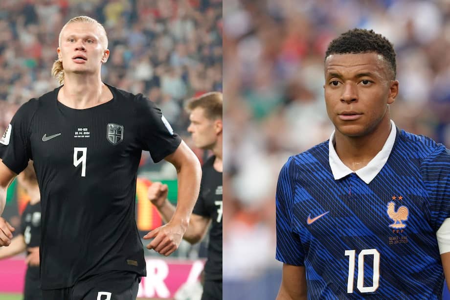 Erling Haaland con la selección de Noruega y Kylian Mbappé, capitán de la selección de Francia.