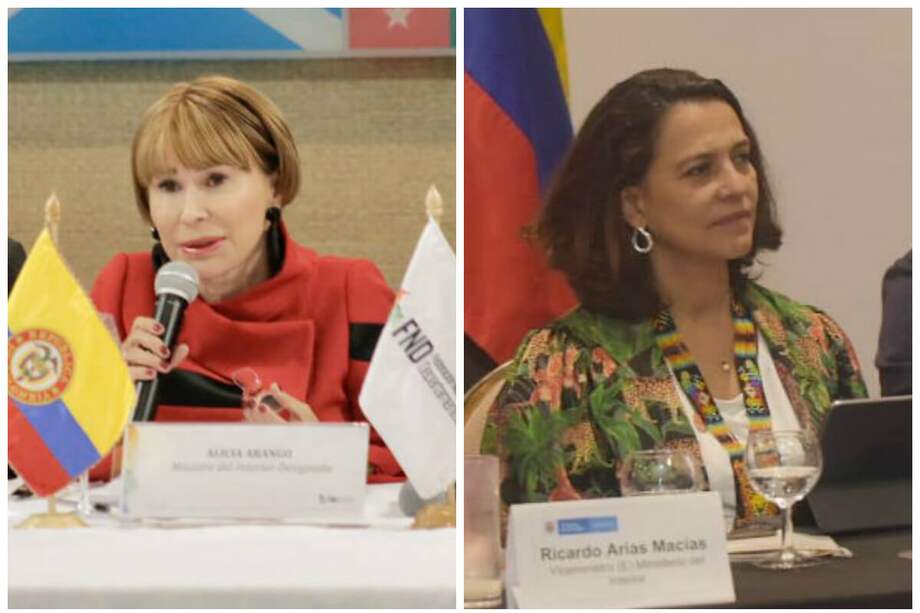 La entrante ministra del Interior, Alicia Arango (izquierda) y la saliente, Nancy Patricia Gutiérrez (derecha). / Federación Nacional de Departamentos/ Ministerio del Interior