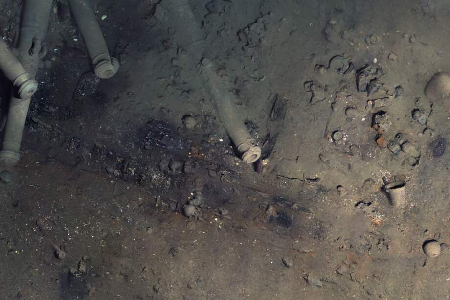Una de las imágenes del naufragio del galeón San José, en cercanías de las Islas del Rosario y a casi 700 metros de profundidad, difundidas después del hallazgo de 2015 por el Instituto Colombiano de Antropología e Historia. / Cortesía