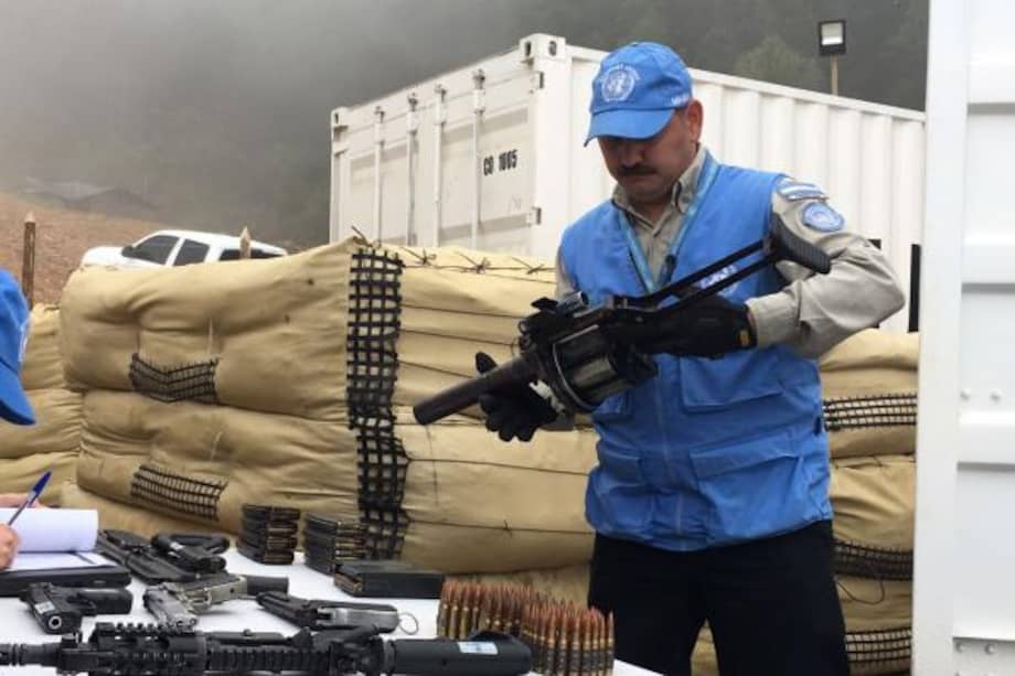 Imagen durante el acto simbólico de Naciones Unidas de entrega de más de la mitad de las armas de las Farc en La Elvira (Cauca). /ONU