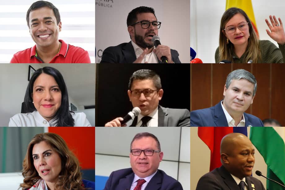 Los nuevos integrantes del Consejo Nacional Electoral: Silvio Carrasquilla (Partido Liberal), Juan Carlos Wills (Partido Conservador), Cielo Rusinque, Ana Jimena Bautista (Pacto Histórico), José Antonio Parra (Salvación Nacional), Juan Felipe Lemos (Partido de la U), Nubia Stella Martínez (Centro Democrático), Plinio Alarcón (MIRA) y Gersel Pérez (Cambio Radical).