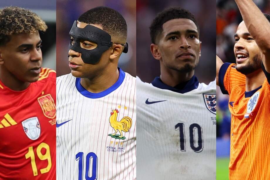 Lamine Yamal de España, Kylian Mbappé de Francia, Jude Bellingham de Inglaterra y Cody Gakpo de Países Bajos