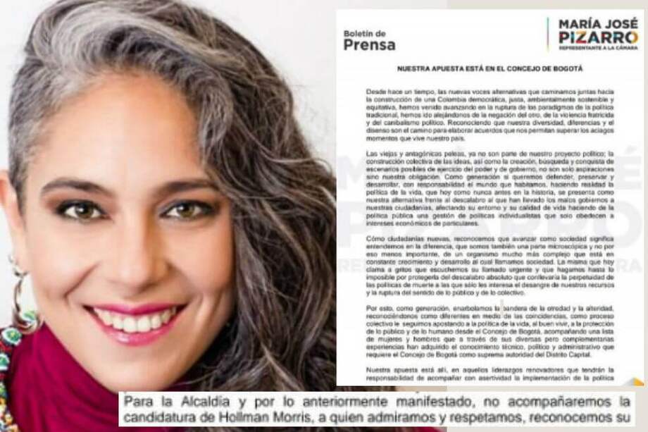 Pizarro manifestó que no lo apoyará porque Morris no va en la misma vía de unos puntos innegocibles de ella. / Twitter María José Pizarro