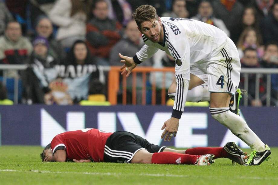 Esta falta causó la expulsión de Sergio Ramos en el partido de Copa del Rey ante Celta de Vigo / EFE