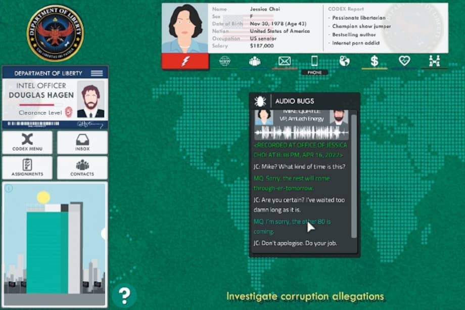 Así se ve el escritorio del agente de inteligencia con el que juega cada usuario. / Cotesía: Monomyth Games