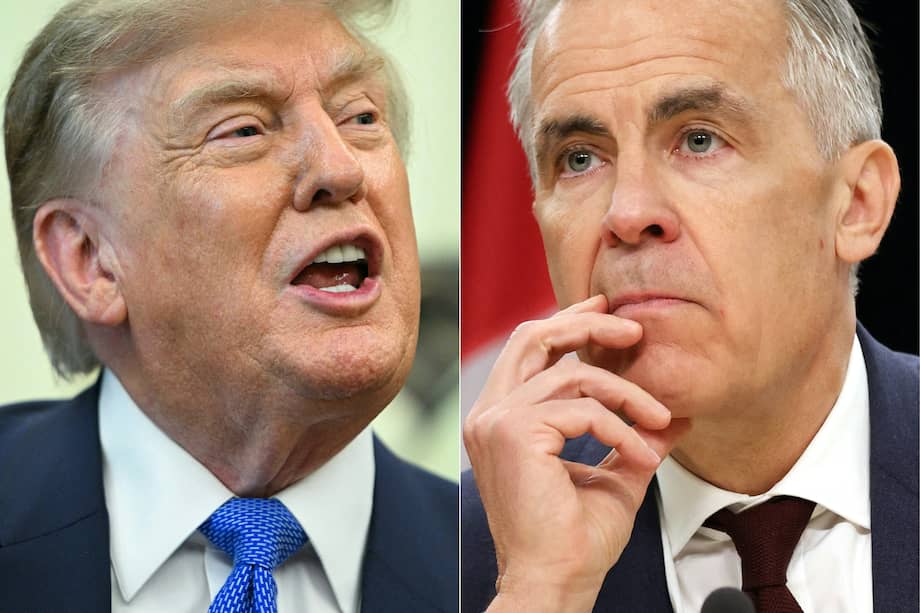 Esta combinación de fotografías, realizada el 24 de agosto de 2026, muestra al presidente de Estados Unidos, Donald Trump, en el Despacho Oval de la Casa Blanca, en Washington D. C., el 10 de agosto de 2026, y al primer ministro canadiense, Mark Carney, en Ottawa, Canadá, el 25 de junio de 2026.
