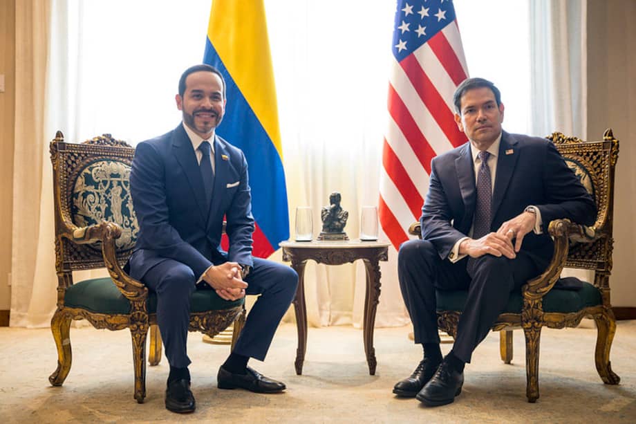 El presidente Abelardo de la Espriella en su encuentro con el Secretario de Estado de EE. UU., Marco Rubio en Barranquilla.
