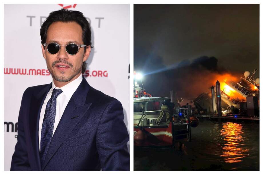 El yate "Andiamo", que pertenece al cantante estadounidense Marc Anthony, se incendió la noche del miércoles por causas desconocidas en una marina de Miami y quedó parcialmente hundido, sin que nadie resultara herido. / AFP y EFE