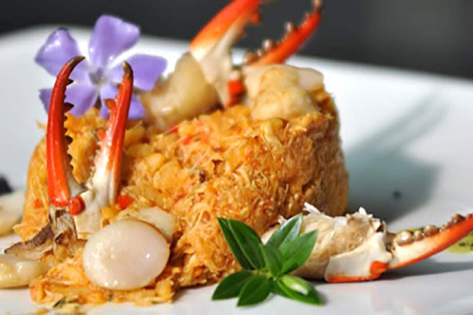 Arroz con vieiras y cangrejo