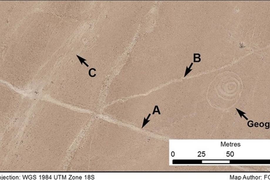 Una nueva investigación acredita que los geoglifos circulares se ubican a lo largo de antiguas rutas de transporte. Las marcas pueden haber sido hechas durante muchos siglos, desde el año 200 hasta el 1400 de nuestra era. / Felipe González-Macqueen / Bikoulis Et Al,Antiquity