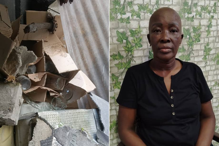 Ana Berta Panesso Chalá es la dueña de Pacha Negra, un emprendimiento de alimentos y bebidas ancestrales que fue afectado por el terremoto. En la imagen se observan botella de viche rotas.