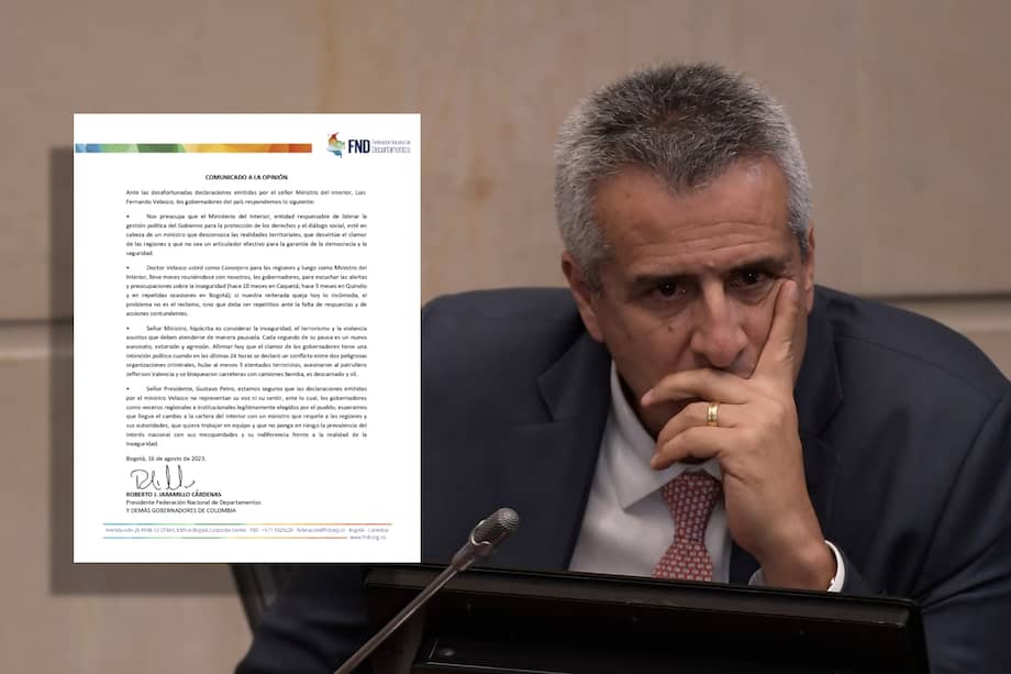 La carta la firma Roberto Jaramillo, gobernador del Quindío y presidente de la Federación Nacional de Departamentos.