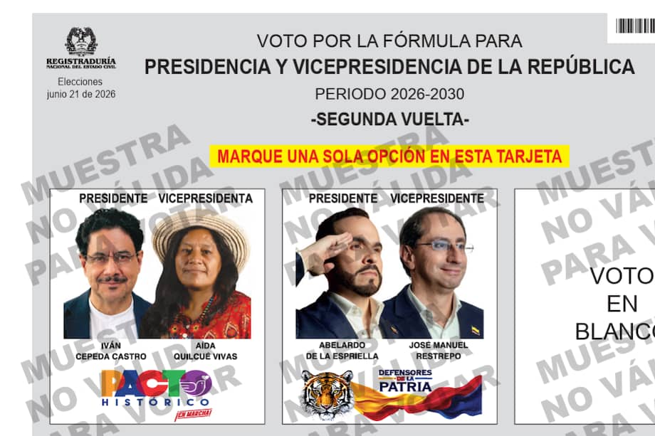 Tarjetón electoral segunda vuelta.