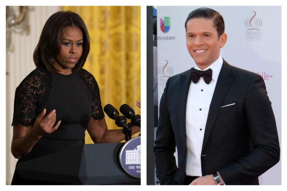 La primera dama de Estados Unidos, Michelle Obama, y el presentador Rodner Figueroa.