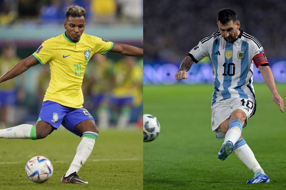 Rodrygo (izq.) será la gran figura de Brasil este martes. Lionel Messi (der.) será la de Argentina.