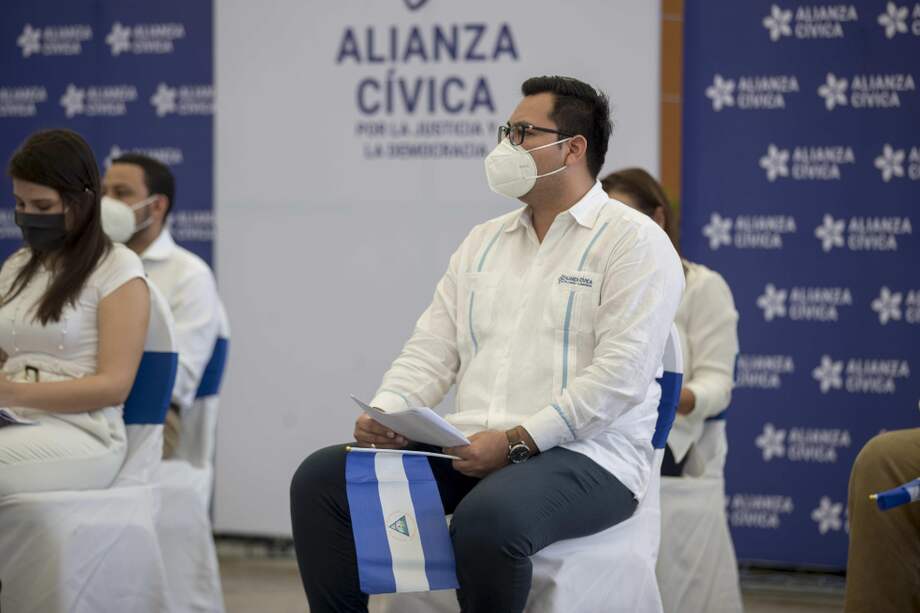 El dirigente opositor y excarcelado político Yubrank Suazo participa en la presentación de una propuesta de agenda para construir "una nueva Nicaragua".