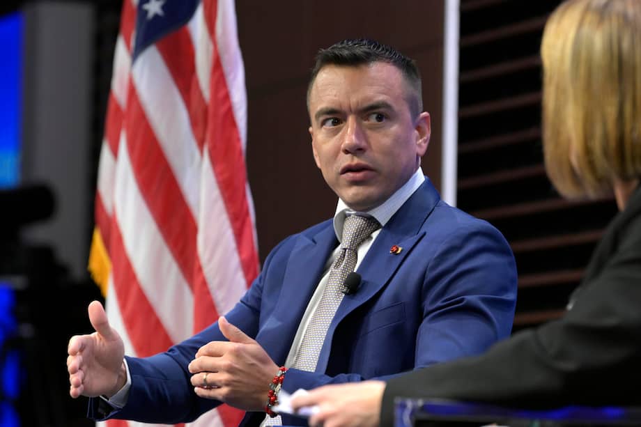 El Presidente de Ecuador, Daniel Noboa, habla durante un evento en el centro de pensamiento Atlantic Council en Washington (Estados Unidos).