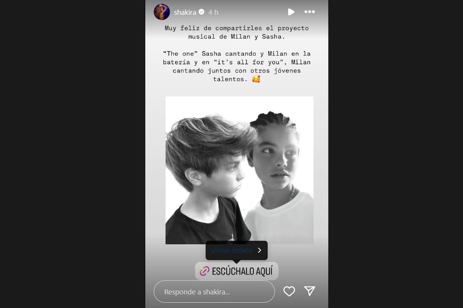 Esta fue la historia de Instagram que Shakira compartió para promocionar el primer proyecto musical de sus hijos.