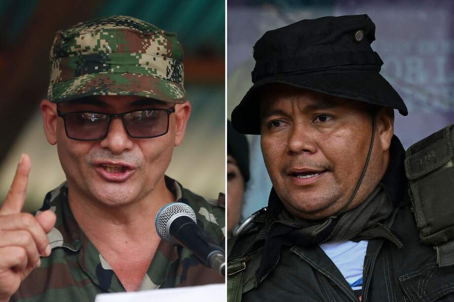 'Iván Mordisco' (izq.) se apartó del proceso de diálogos con el Gobierno Petro, mientras que su antiguo compañero 'Calarcá Córdoba' ahora lidera a los bloques que siguen en la mesa.